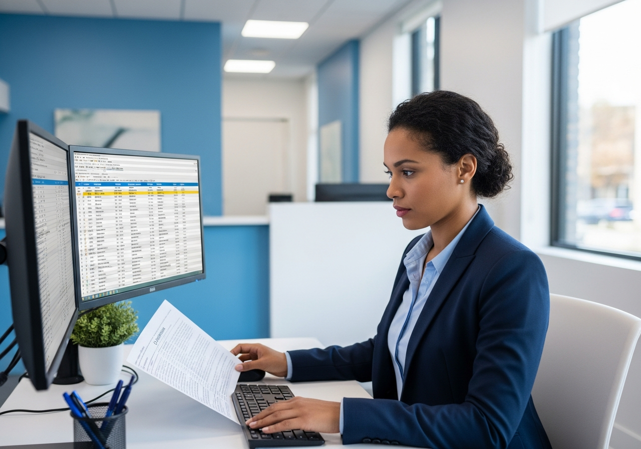 Medical billing specialist reviewing insurance claims